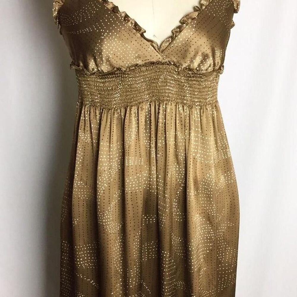 BCBGMAXAZRIA silk brown polka dot midi dress Size: L | Y2K Fairycore - Picture 4 of 6